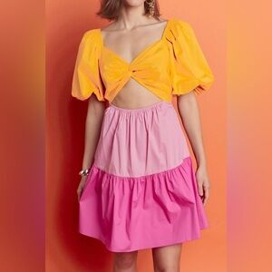 NWT English Factory Women's Colorblock Front Twist A-Line Dress Size Small